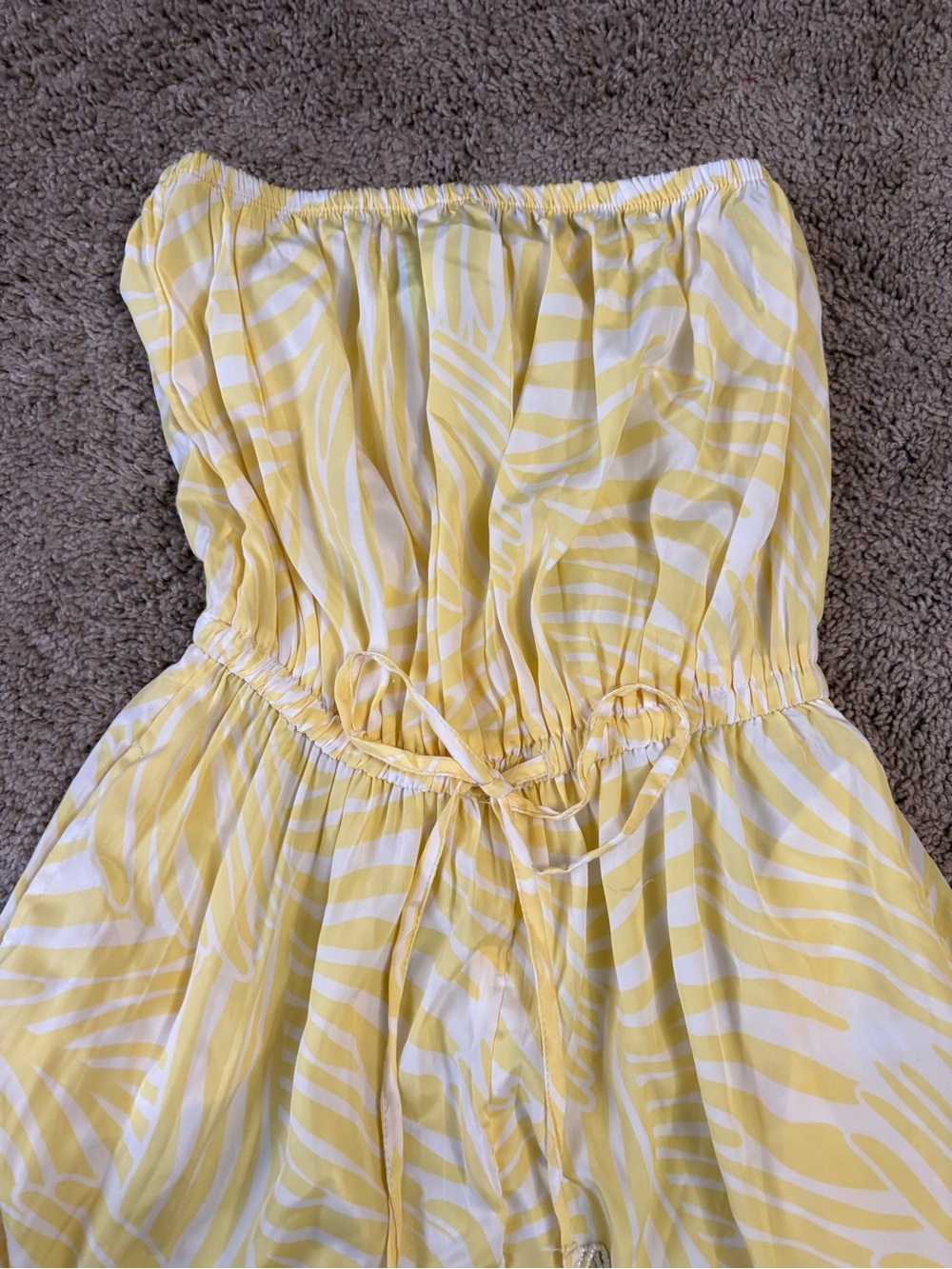 Yellow Printed Strapless Wide-Leg Jumpsuit with Drawstring Waist - Picture 3 of 6